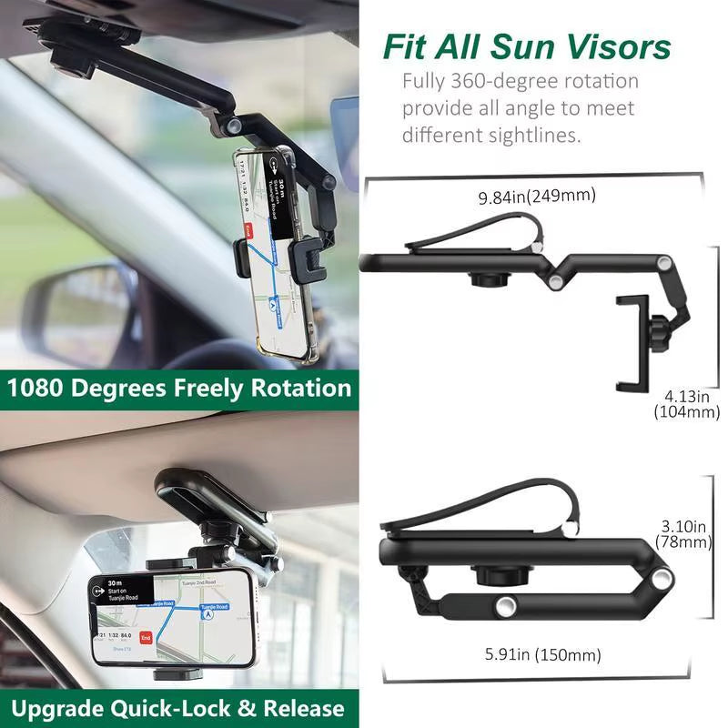 New 1080° Rotating Visor Phone Holder 360 Degree Universal Multi-Function Car Mount Any Scene Exavon Retractable